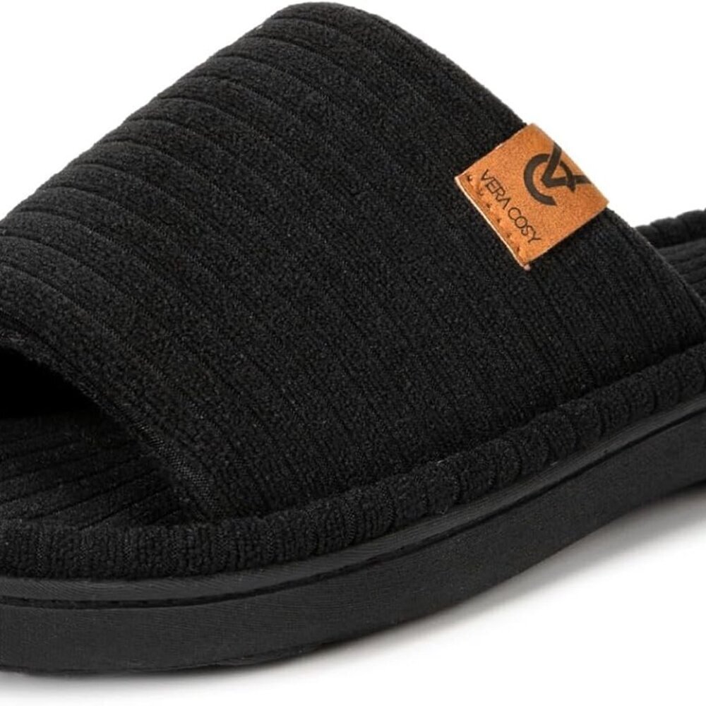 Women's Open Toe Vegan Terry Cloth Indoor Slip-On House Shoes Size 7-8